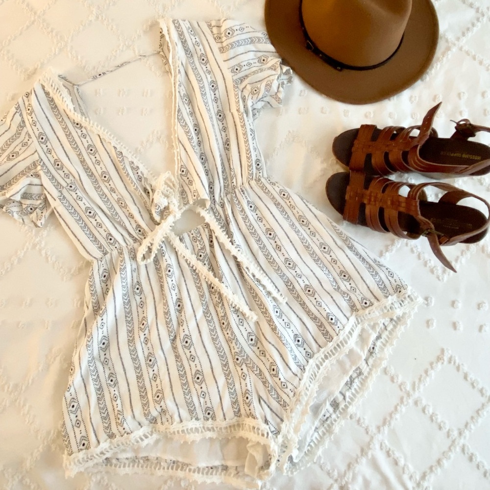 White, boho backless romper by Lush